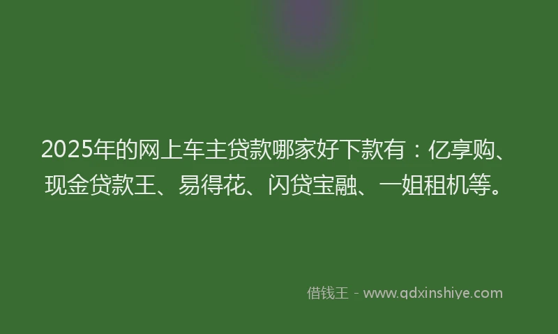 2025年的网上车主贷款哪家好下款有：亿享购、现金贷款王、易得花、闪贷宝融、一姐租机等。
