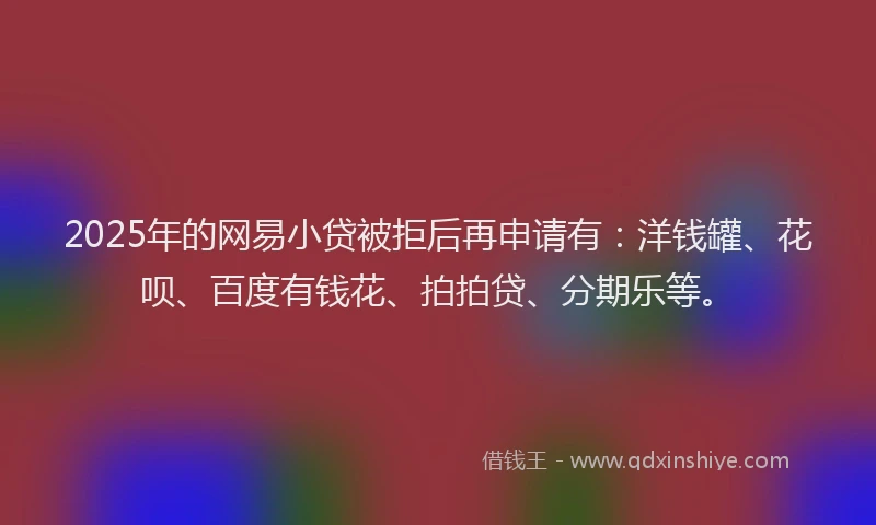 2025年的网易小贷被拒后再申请有：洋钱罐、花呗、百度有钱花、拍拍贷、分期乐等。