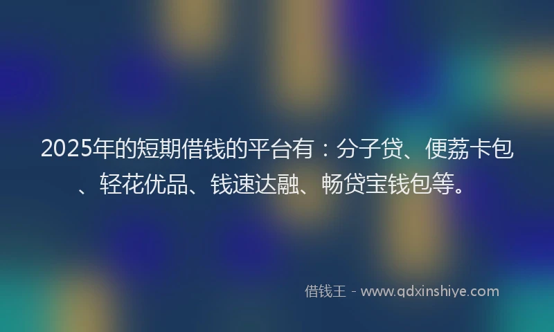 2025年的短期借钱的平台有：分子贷、便荔卡包、轻花优品、钱速达融、畅贷宝钱包等。