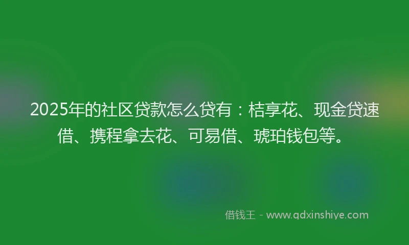 2025年的社区贷款怎么贷有：桔享花、现金贷速借、携程拿去花、可易借、琥珀钱包等。