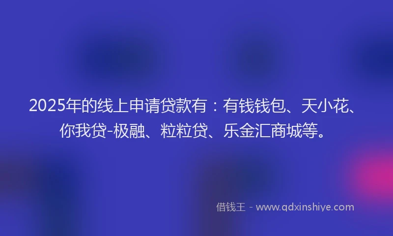 2025年的线上申请贷款有：有钱钱包、天小花、你我贷-极融、粒粒贷、乐金汇商城等。