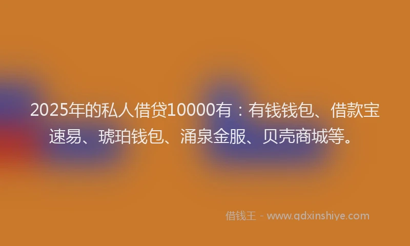 2025年的私人借贷10000有：有钱钱包、借款宝速易、琥珀钱包、涌泉金服、贝壳商城等。