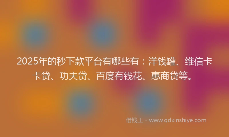 2025年的秒下款平台有哪些有：洋钱罐、维信卡卡贷、功夫贷、百度有钱花、惠商贷等。