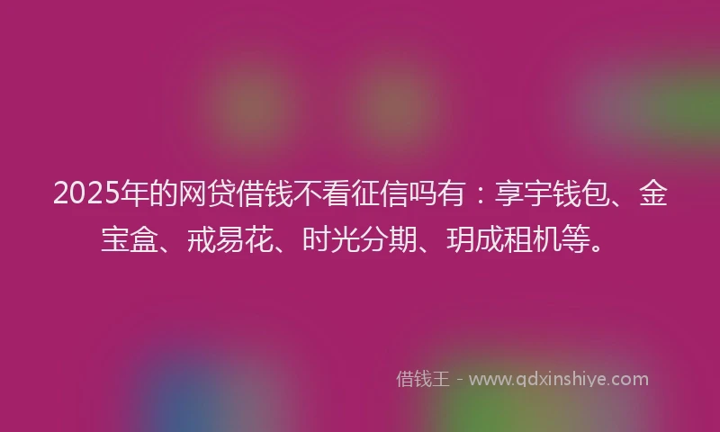 2025年的网贷借钱不看征信吗有：享宇钱包、金宝盒、戒易花、时光分期、玥成租机等。