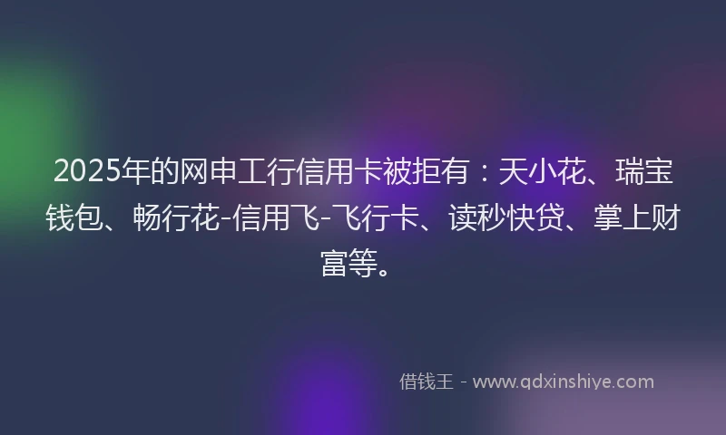 2025年的网申工行信用卡被拒有：天小花、瑞宝钱包、畅行花-信用飞-飞行卡、读秒快贷、掌上财富等。