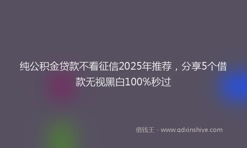 纯公积金贷款不看征信2025年推荐，分享5个借款无视黑白100%秒过