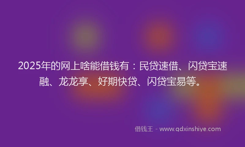2025年的网上啥能借钱有：民贷速借、闪贷宝速融、龙龙享、好期快贷、闪贷宝易等。