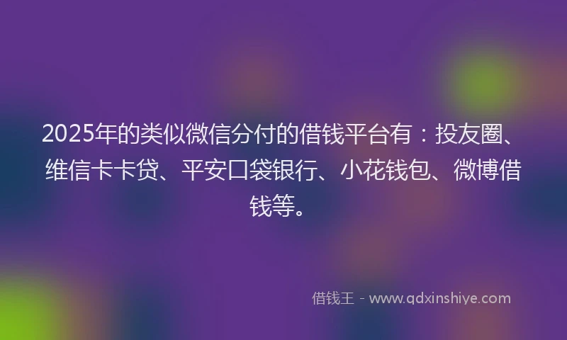 2025年的类似微信分付的借钱平台有：投友圈、维信卡卡贷、平安口袋银行、小花钱包、微博借钱等。