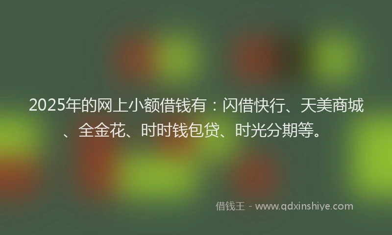 2025年的网上小额借钱有：闪借快行、天美商城、全金花、时时钱包贷、时光分期等。