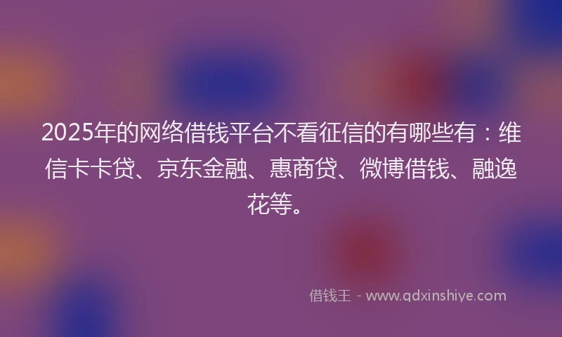 2025年的网络借钱平台不看征信的有哪些有：维信卡卡贷、京东金融、惠商贷、微博借钱、融逸花等。
