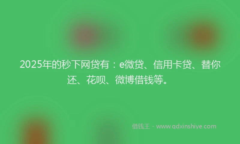 2025年的秒下网贷有：e微贷、信用卡贷、替你还、花呗、微博借钱等。