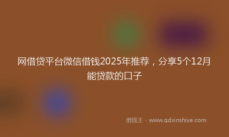 网借贷平台微信借钱2025年推荐，分享5个12月能贷款的口子
