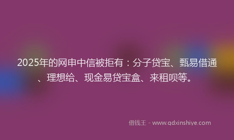 2025年的网申中信被拒有：分子贷宝、甄易借通、理想给、现金易贷宝盒、来租呗等。