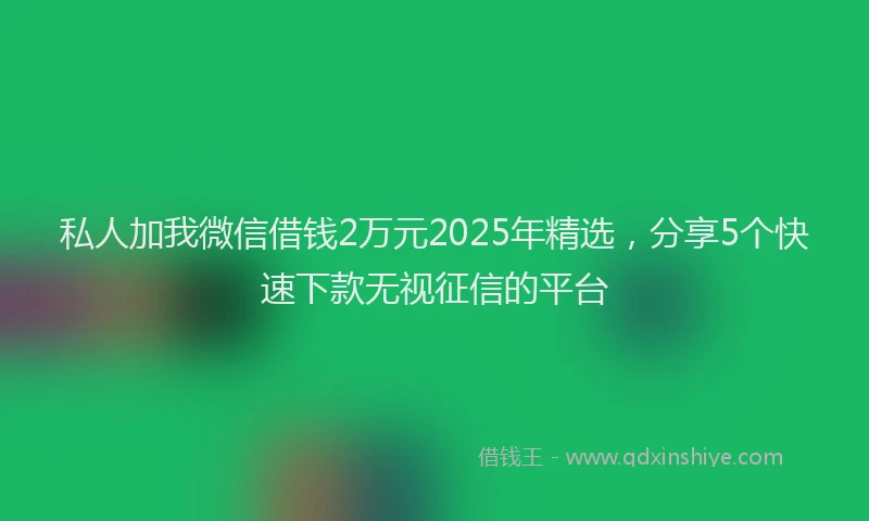 私人加我微信借钱2万元2025年精选，分享5个快速下款无视征信的平台
