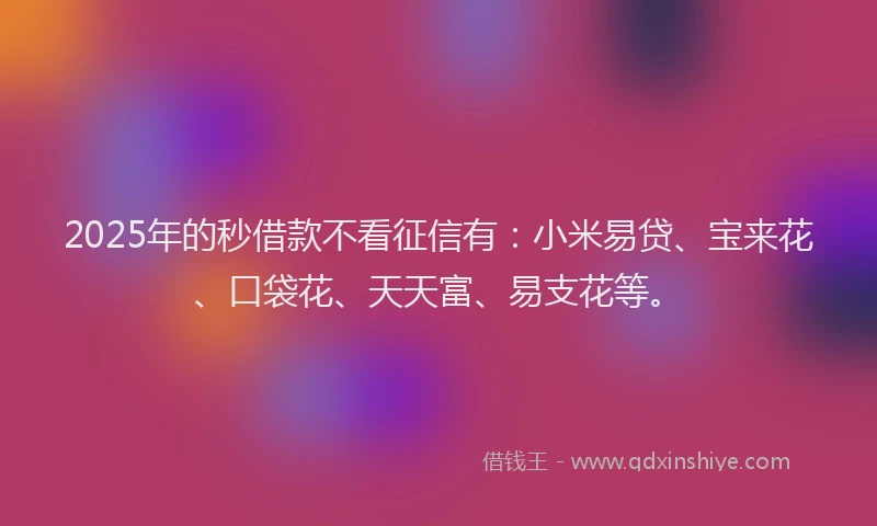 2025年的秒借款不看征信有：小米易贷、宝来花、口袋花、天天富、易支花等。