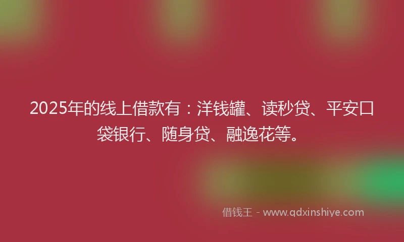 2025年的线上借款有：洋钱罐、读秒贷、平安口袋银行、随身贷、融逸花等。