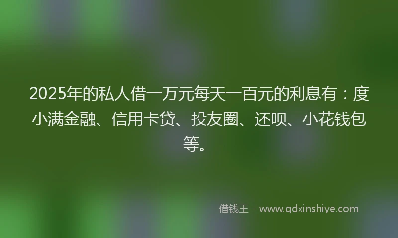 2025年的私人借一万元每天一百元的利息有：度小满金融、信用卡贷、投友圈、还呗、小花钱包等。
