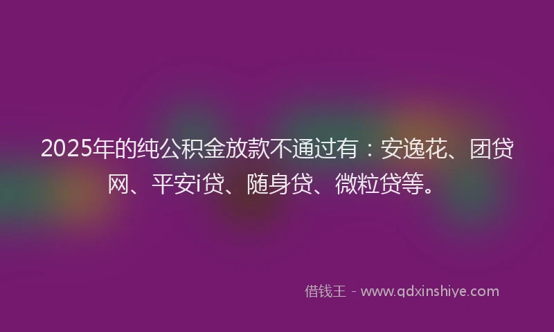 2025年的纯公积金放款不通过有：安逸花、团贷网、平安i贷、随身贷、微粒贷等。