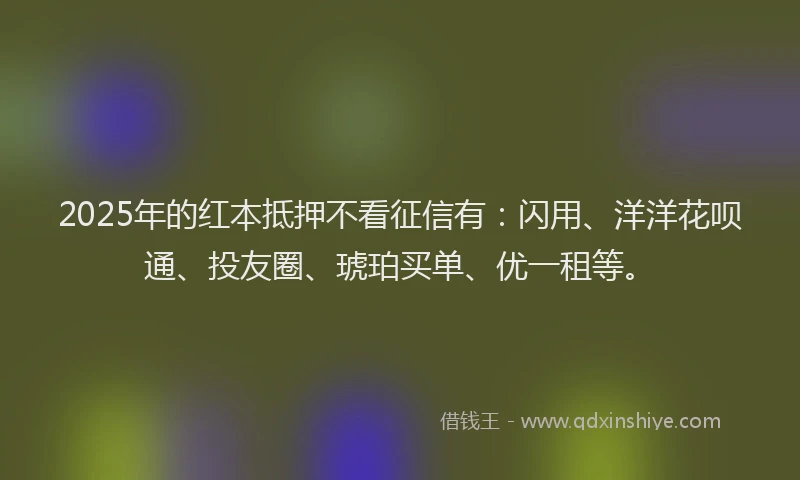 2025年的红本抵押不看征信有：闪用、洋洋花呗通、投友圈、琥珀买单、优一租等。