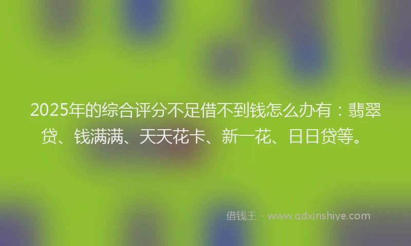2025年的综合评分不足借不到钱怎么办有：翡翠贷、钱满满、天天花卡、新一花、日日贷等。