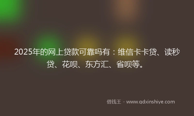 2025年的网上贷款可靠吗有：维信卡卡贷、读秒贷、花呗、东方汇、省呗等。