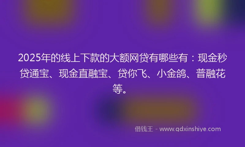 2025年的线上下款的大额网贷有哪些有：现金秒贷通宝、现金直融宝、贷你飞、小金鸽、普融花等。