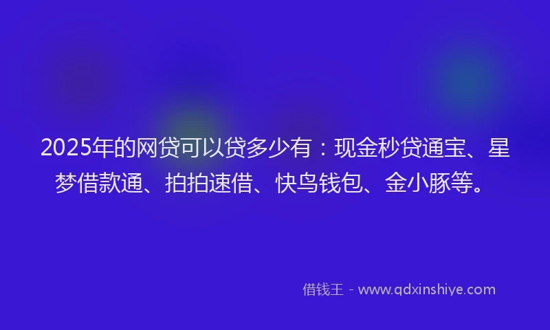 2025年的网贷可以贷多少有：现金秒贷通宝、星梦借款通、拍拍速借、快鸟钱包、金小豚等。