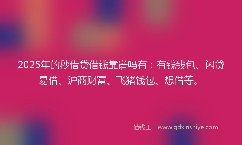 2025年的秒借贷借钱靠谱吗有：有钱钱包、闪贷易借、沪商财富、飞猪钱包、想借等。