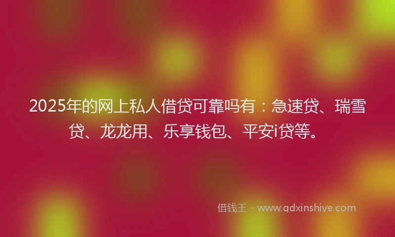 2025年的网上私人借贷可靠吗有：急速贷、瑞雪贷、龙龙用、乐享钱包、平安i贷等。