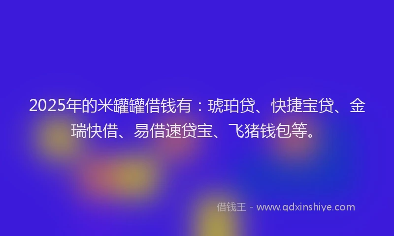 2025年的米罐罐借钱有：琥珀贷、快捷宝贷、金瑞快借、易借速贷宝、飞猪钱包等。