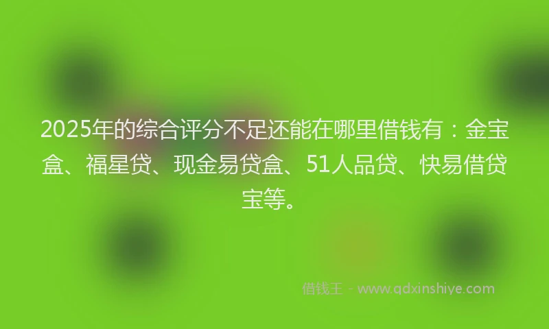 2025年的综合评分不足还能在哪里借钱有：金宝盒、福星贷、现金易贷盒、51人品贷、快易借贷宝等。