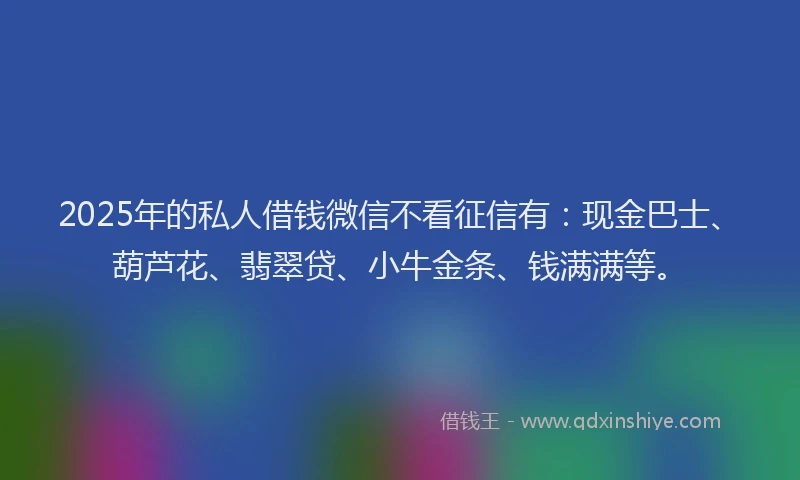 2025年的私人借钱微信不看征信有：现金巴士、葫芦花、翡翠贷、小牛金条、钱满满等。