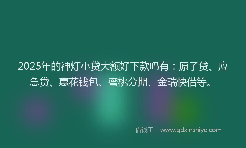 2025年的神灯小贷大额好下款吗有：原子贷、应急贷、惠花钱包、蜜桃分期、金瑞快借等。