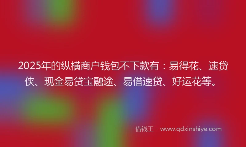 2025年的纵横商户钱包不下款有：易得花、速贷侠、现金易贷宝融途、易借速贷、好运花等。