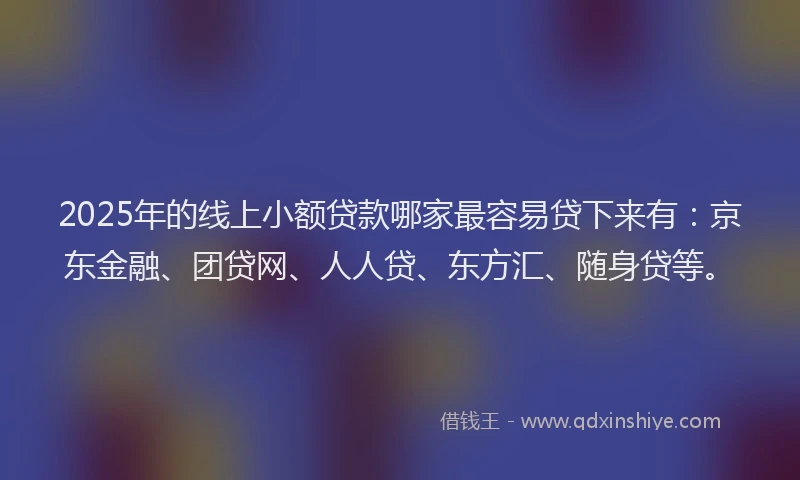 2025年的线上小额贷款哪家最容易贷下来有：京东金融、团贷网、人人贷、东方汇、随身贷等。