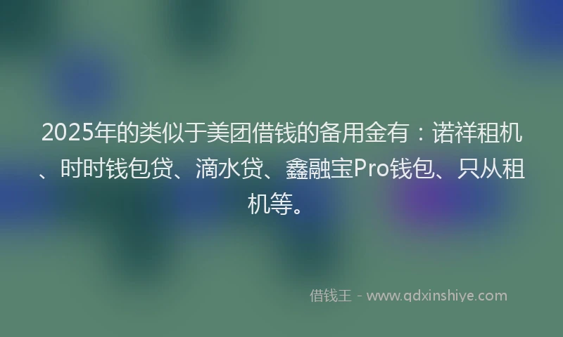 2025年的类似于美团借钱的备用金有：诺祥租机、时时钱包贷、滴水贷、鑫融宝Pro钱包、只从租机等。