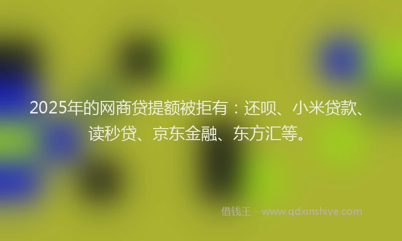 2025年的网商贷提额被拒有：还呗、小米贷款、读秒贷、京东金融、东方汇等。