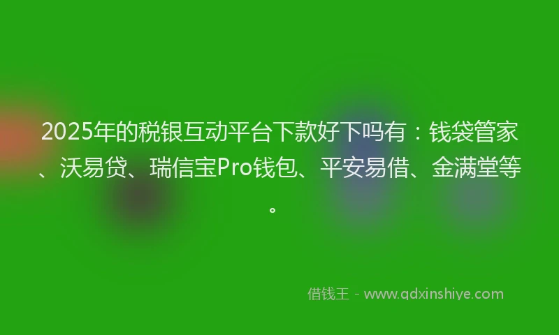2025年的税银互动平台下款好下吗有：钱袋管家、沃易贷、瑞信宝Pro钱包、平安易借、金满堂等。