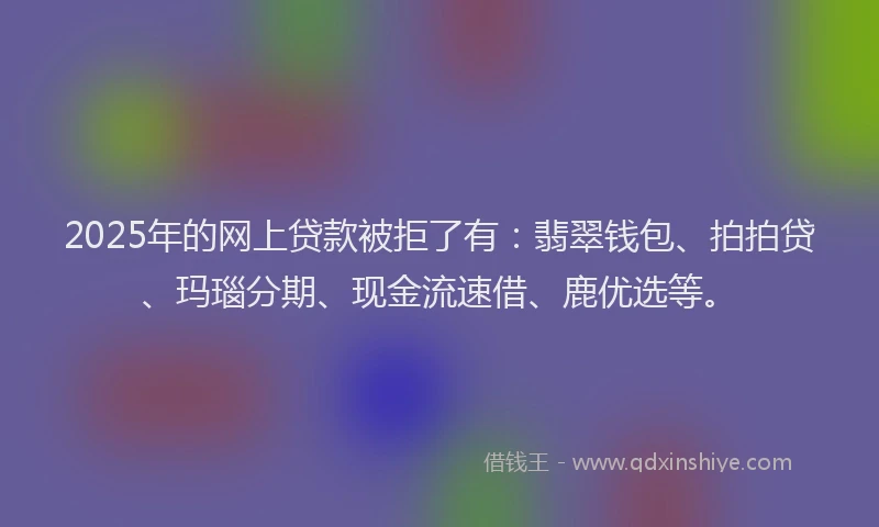2025年的网上贷款被拒了有：翡翠钱包、拍拍贷、玛瑙分期、现金流速借、鹿优选等。