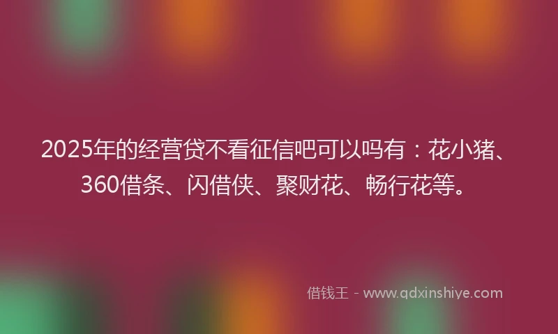 2025年的经营贷不看征信吧可以吗有：花小猪、360借条、闪借侠、聚财花、畅行花等。