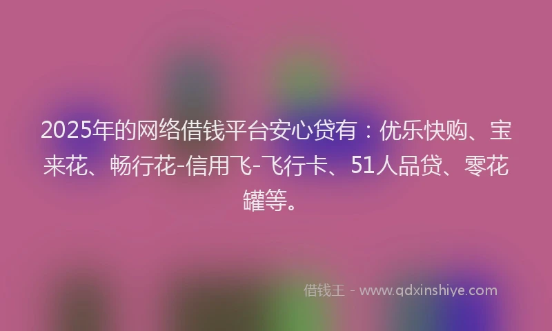 2025年的网络借钱平台安心贷有：优乐快购、宝来花、畅行花-信用飞-飞行卡、51人品贷、零花罐等。