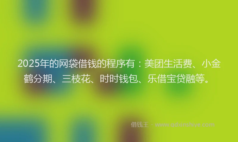 2025年的网袋借钱的程序有:美团生活费、小金鹤分期、三枝花、时时钱包、乐借宝贷融等。