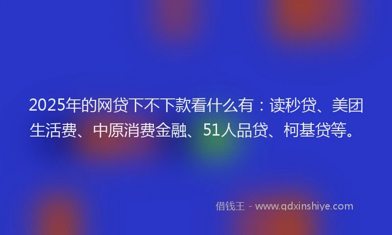 2025年的网贷下不下款看什么有：读秒贷、美团生活费、中原消费金融、51人品贷、柯基贷等。