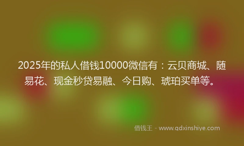 2025年的私人借钱10000微信有：云贝商城、随易花、现金秒贷易融、今日购、琥珀买单等。