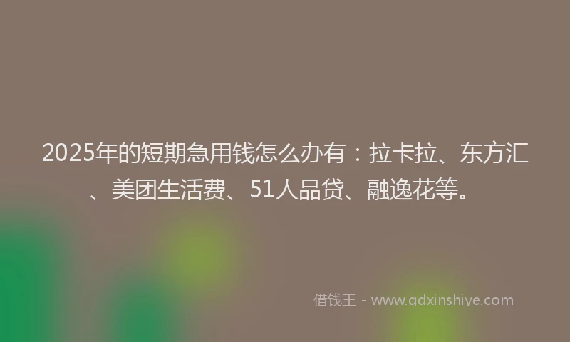 2025年的短期急用钱怎么办有：拉卡拉、东方汇、美团生活费、51人品贷、融逸花等。