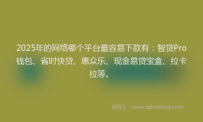 2025年的网络哪个平台最容易下款有：智贷Pro钱包、省时快贷、惠众乐、现金易贷宝盒、拉卡拉等。
