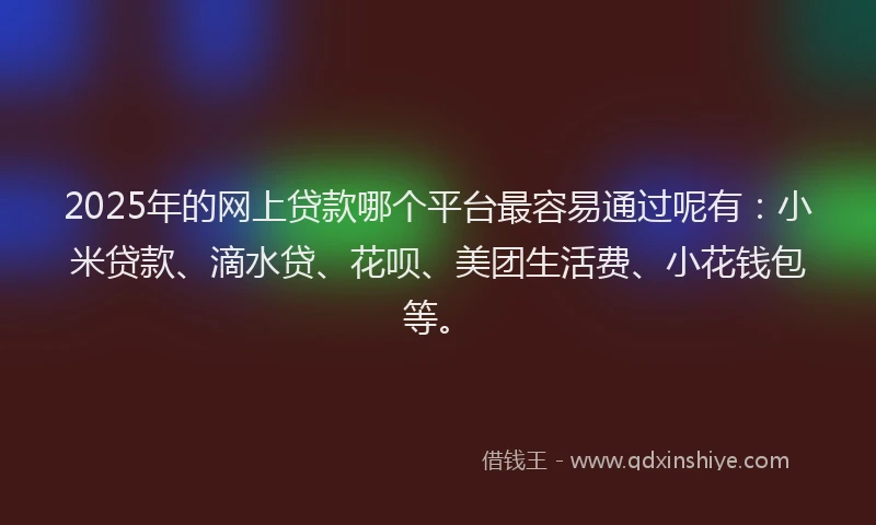 2025年的网上贷款哪个平台最容易通过呢有：小米贷款、滴水贷、花呗、美团生活费、小花钱包等。