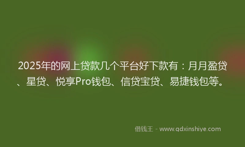 2025年的网上贷款几个平台好下款有：月月盈贷、星贷、悦享Pro钱包、信贷宝贷、易捷钱包等。