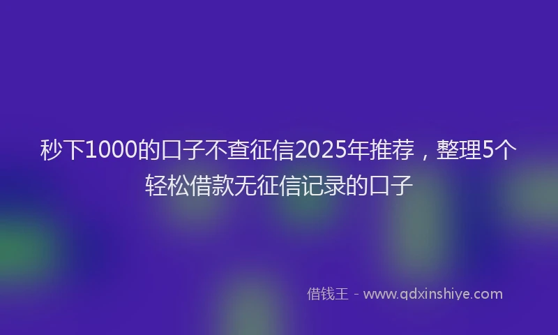 秒下1000的口子不查征信2025年推荐，整理5个轻松借款无征信记录的口子
