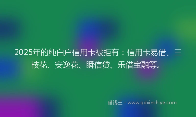 2025年的纯白户信用卡被拒有：信用卡易借、三枝花、安逸花、瞬信贷、乐借宝融等。